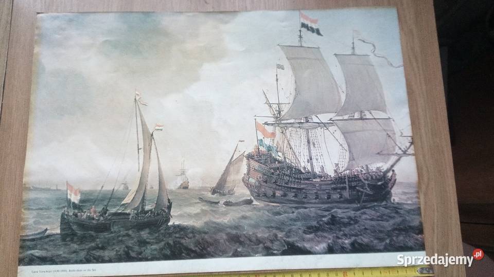 Plakat z okrętem wojennym z lat PRL