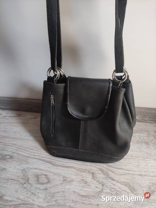 Torebka czarna listonoszka skórzana Torby i torebki Torby i torebki Jawiszowice