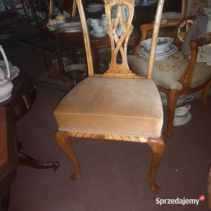 Krzesło piękne drewno orzech tapicerka miodowa