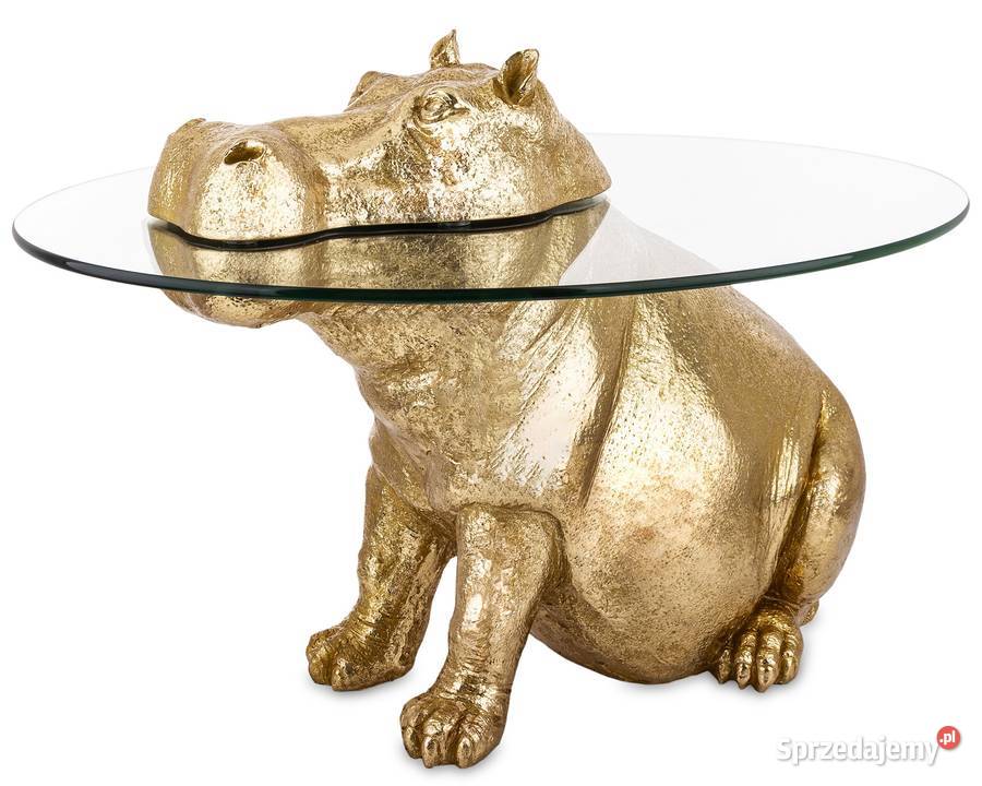 Hipopotam złoty dekoracyjny stylowy stolik kawowy 162848