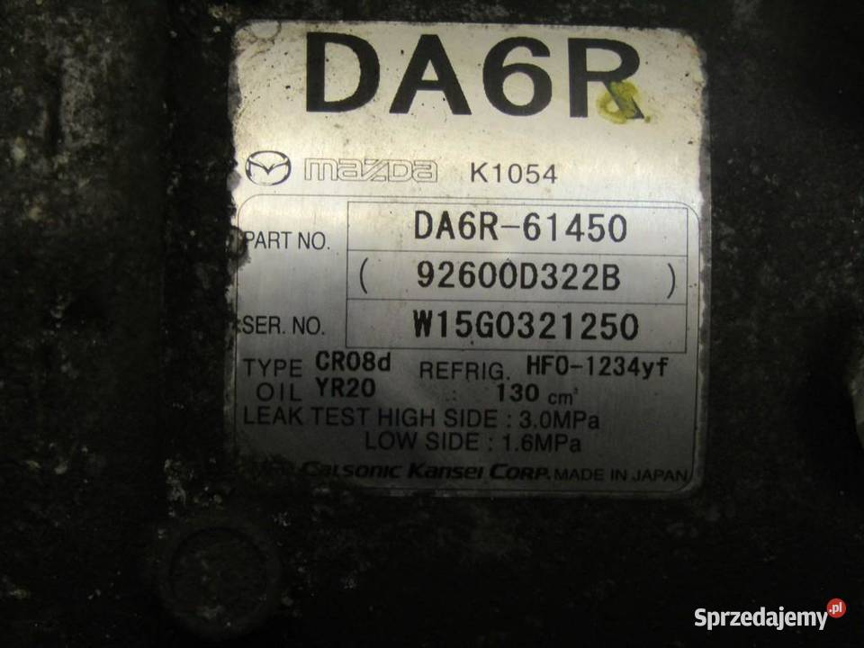 SPRĘŻARKA KOMPRESOR KLIMATYZACJI MAZDA 2 DJ 15 D Kompresory klimatyzacji lubelskie