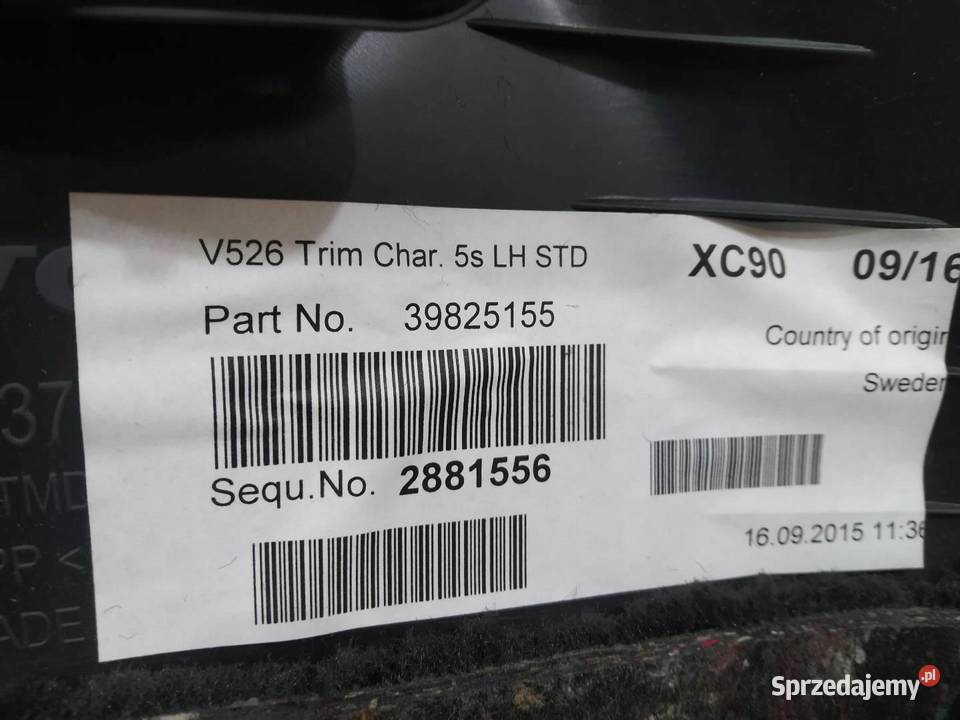 TAPICERKA BOCZEK BAGAŻNIKA LEWY TYŁ 39825155