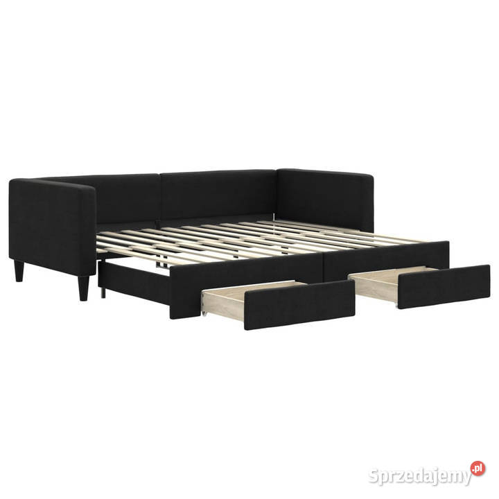 Sofa rozsuwana z szufladami czarna tkanina Warszawa