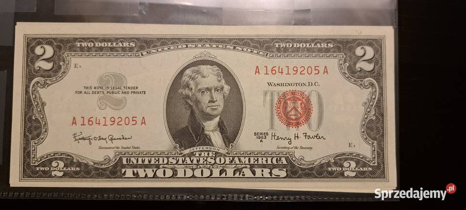 Banknoty 2 dolarowe 1963 UNC czerwona kolejne Numizmatyka Warszawa sprzedam