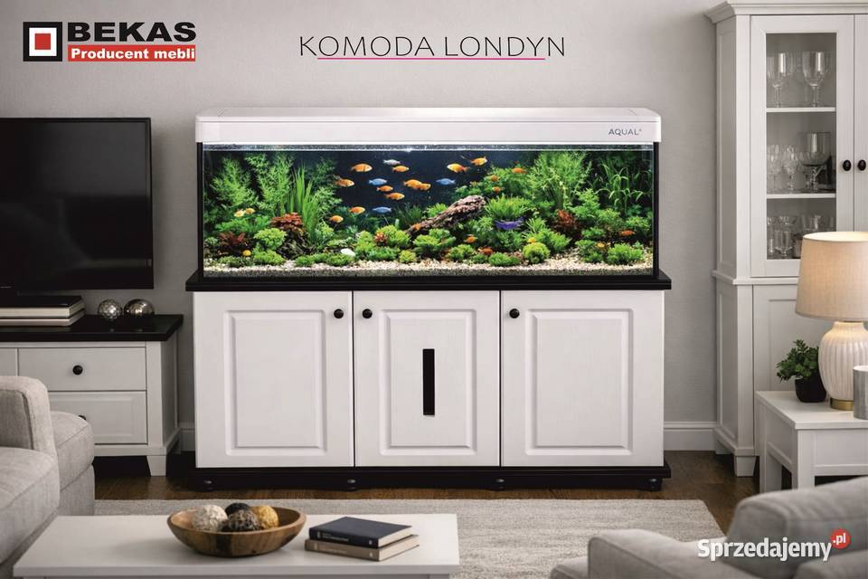 Komoda LONDYN pod Akwarium Biały Dąb Czarny BLAT 120cm śląskie Katowice