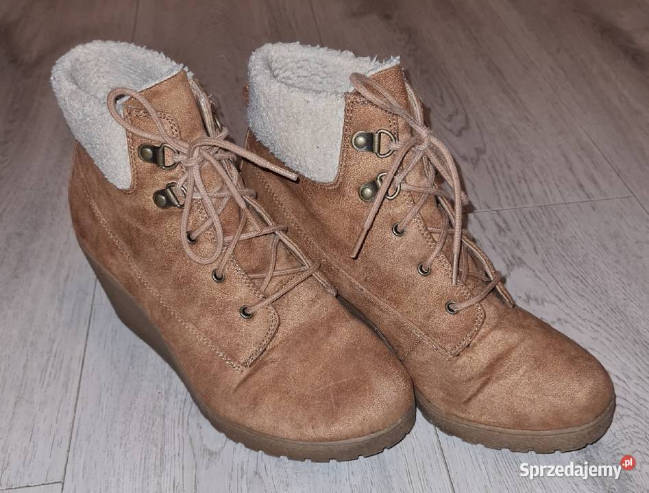 Botki damskie koturny camel kożuszek 36 Obuwie łódzkie Łódź