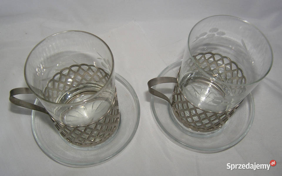szklanki vintage z metalowymi koszyczkamiD Porcelana i szkło Bartków sprzedam