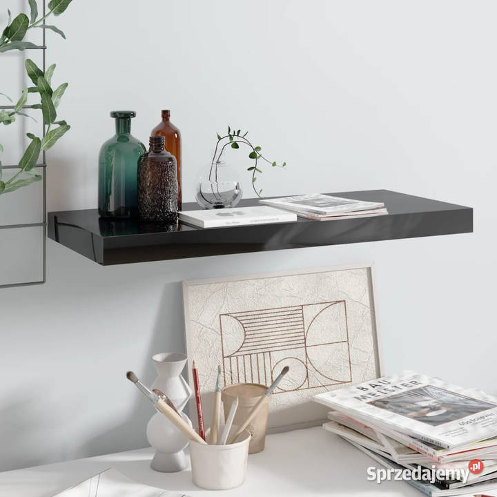 Półka ścienna wysoki połysk czarna 60x235x38 MDF Warszawa