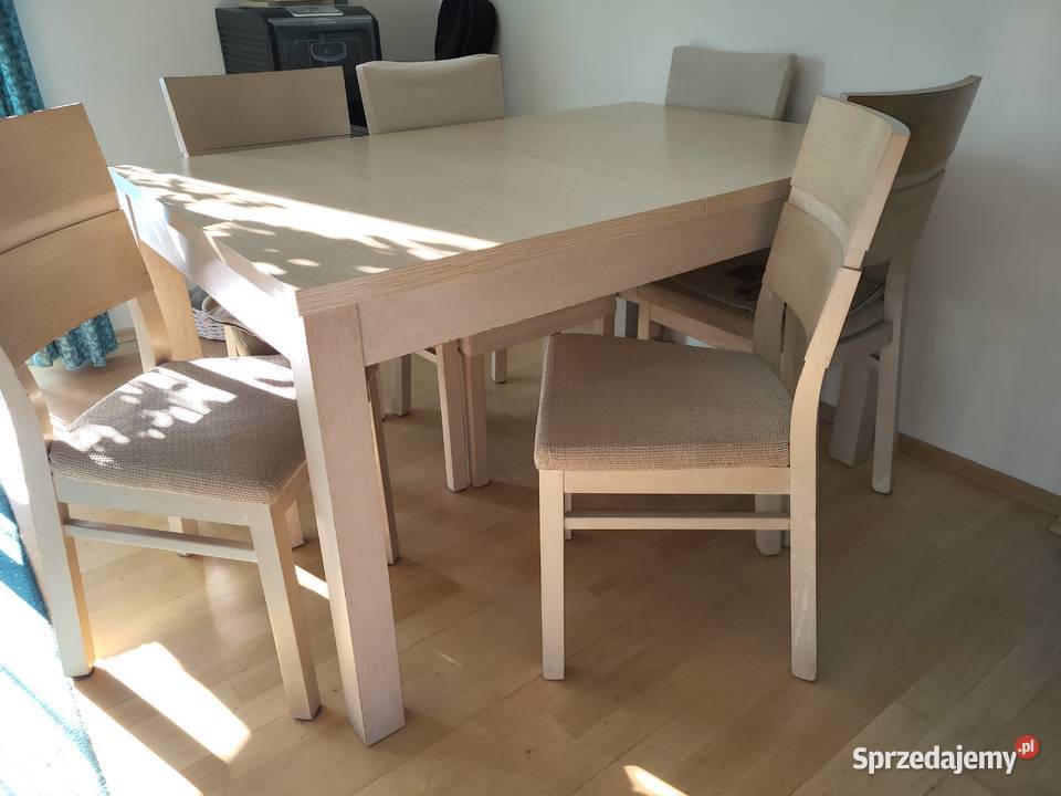 Solidny stół z krzesłami jasny rozkładany 90x140-190