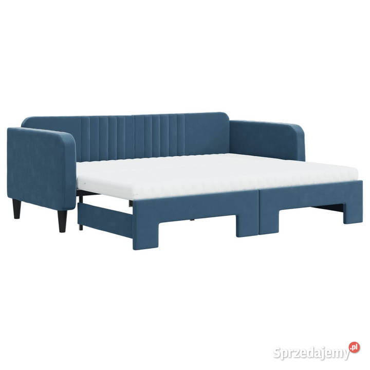 Sofa rozsuwana z materacami niebieska aksamit Warszawa