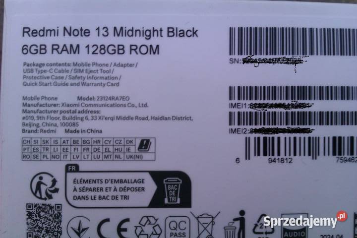 Xiaomi Redmi Note 13 w 6 GB RAM i 128 GB ROM Warszawa
