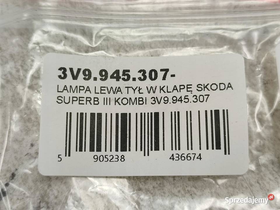 LAMPA LEWY TYŁ W KLAPĘ SKODA SUPERB III KOMBI