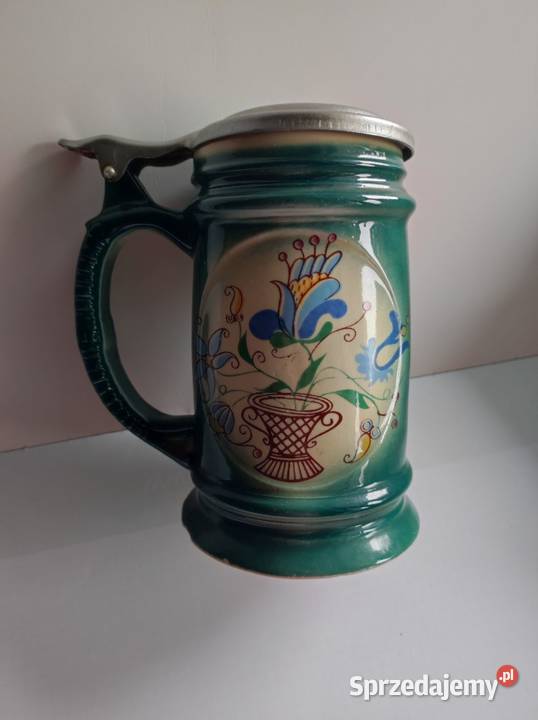 kolekcjonerski kufel ceramiczny z pokrywką Kielce