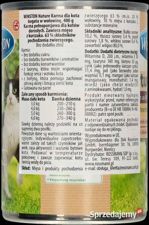 WINSTON NATURE Karma kota bez zbóż cukru Z Wołczyn