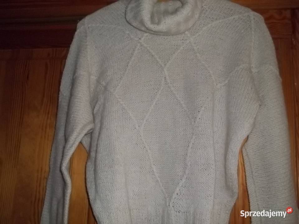 Biały golfsweter wełniany handmadeM Moda i Styl Łódź