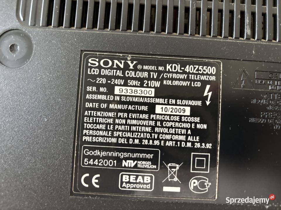 Telewizor Sony Bravia KDL40Z5500 40 Full HD 200 TV i Video Warszawa