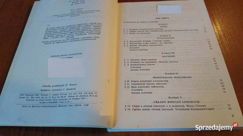 Elementy algebry liniowej i programowania Rok wydania 1965
