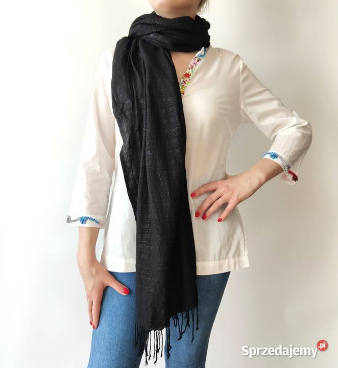 Duży czarny szalik chusta szal czerń srebrna Dodatki Szczecin