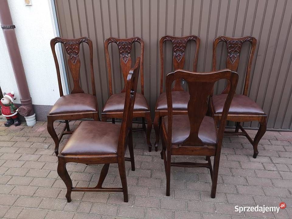 Krzesła Dębowe Wysokie Stare Antyk Komplet 6 Swarzędz