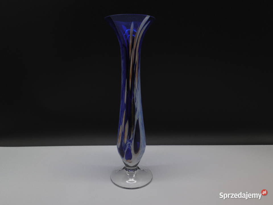 Artystyczny Wazon Szklany Kobaltowy Vintage Styl Raszków