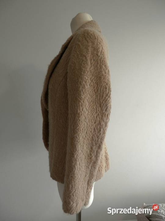 Marynarka Wełniana Beżowa Żakardowa Camelowa