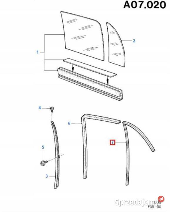 USZCZELKA SZYBY DRZWI PRAWY TYŁ FORD FIESTA 02 osobowe