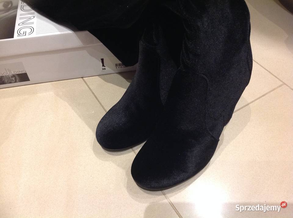 Kozaki Kolano damskie 36 welurowe Nowe Nowa Sól
