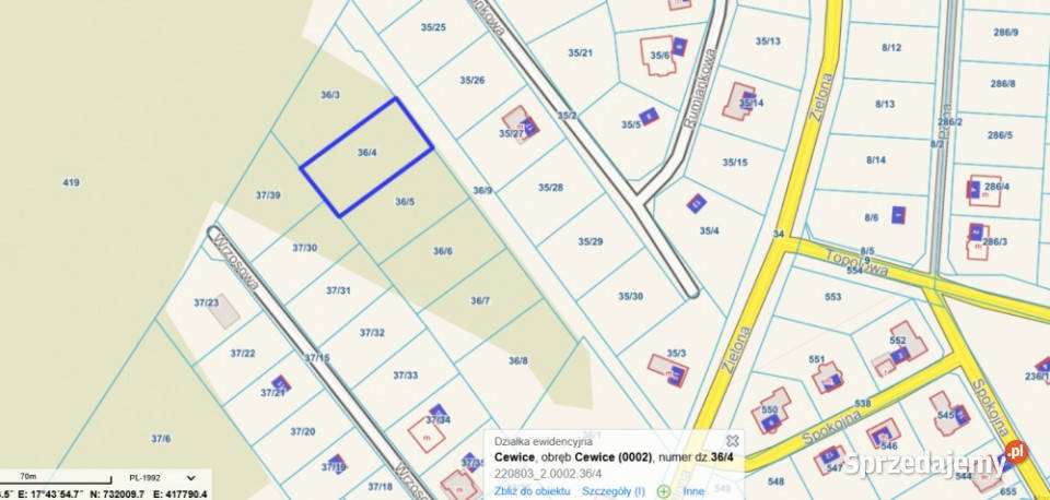 Działki budowlane w spokojnej okolicy 1617 m2 Cewice