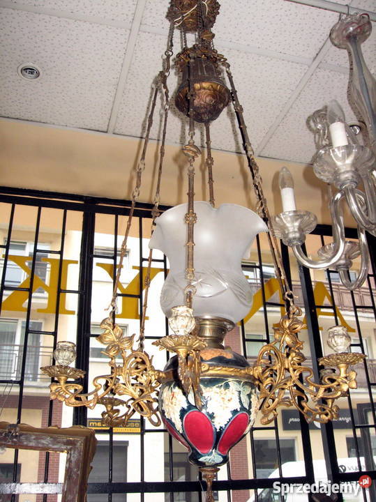 Lampa naftowa wisząca XIX w oryginał