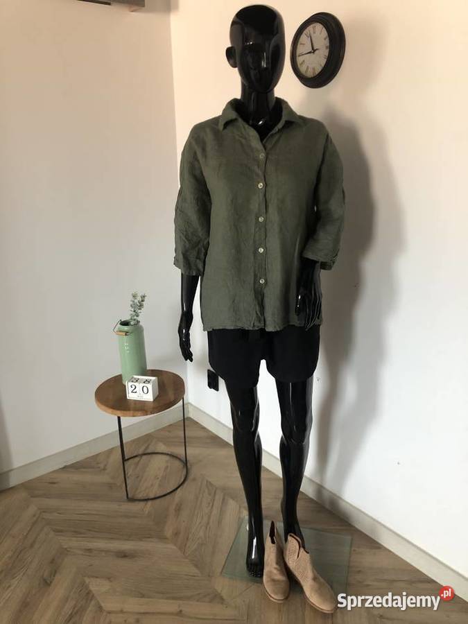 Lniana koszula khaki lniana koszula na guziki Lubań