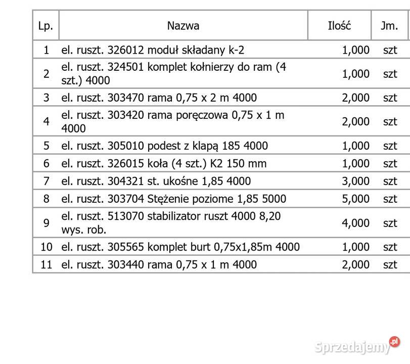 aluminiowe jezdne ALTREX o wysokości roboczej 58 Obsza