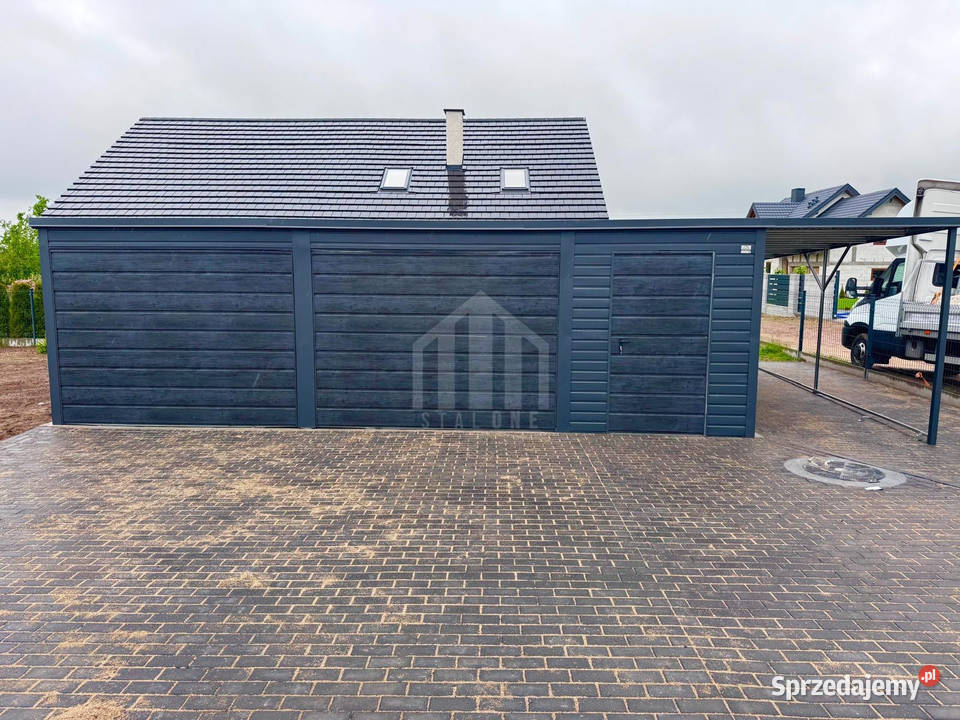 Garaż blaszany 8x5m wiata 2m 2x brama uchylna samodzielny Sprzedaż Drawsko Pomorskie