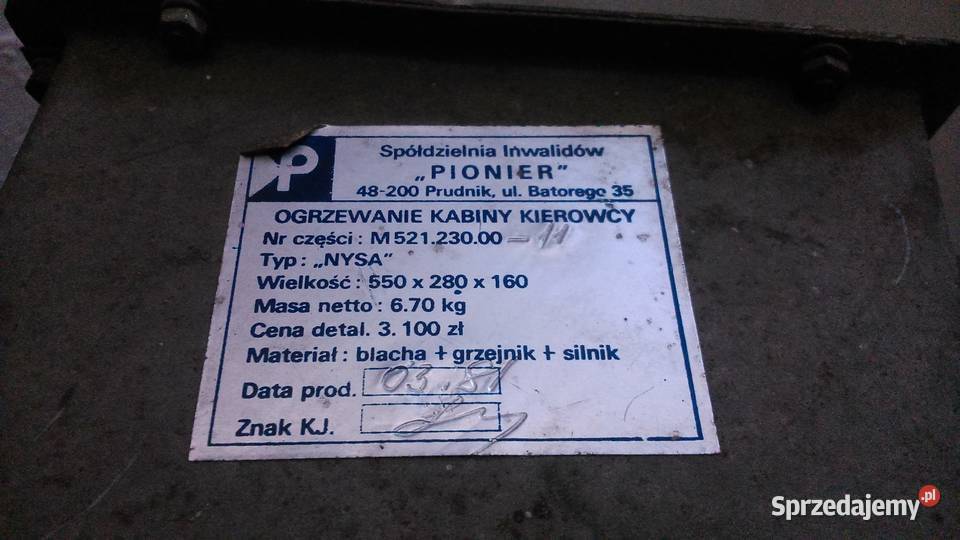Nagrzewnica kierowcy Żuk Nysa Pionier sprawna Części Sieradz sprzedam