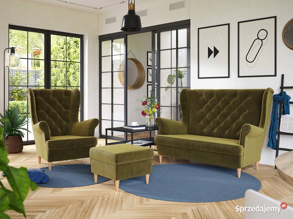Zestaw MERLO fotel + pufa + sofa 2 - osobowa