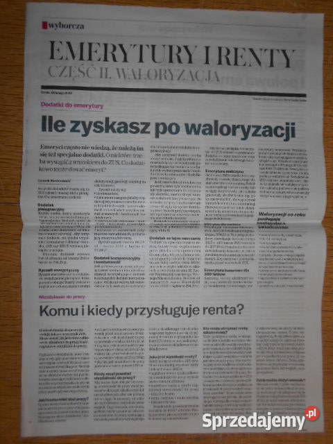 Emerytury i renty Waloryzacja Część III Gazeta lubelskie Parczew sprzedam