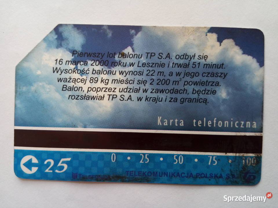 Karta telefoniczna przedstawiająca balon TP 25 śląskie sprzedam