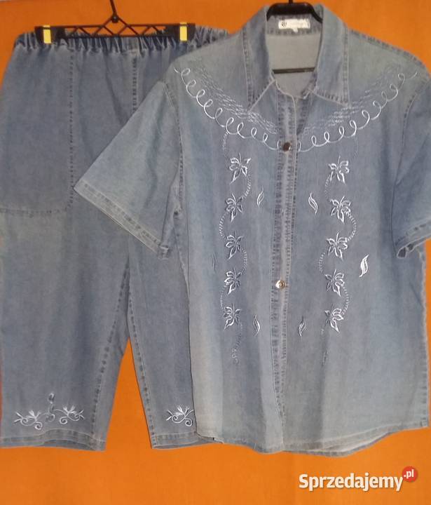 Jeansowy komplet bluza i spodnie rybaczkiXL niebieski Łódź