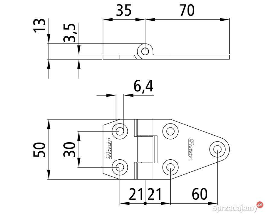 Zawias drzwiowy boczny 50 x 105 mm ocynk Przysieka Polska
