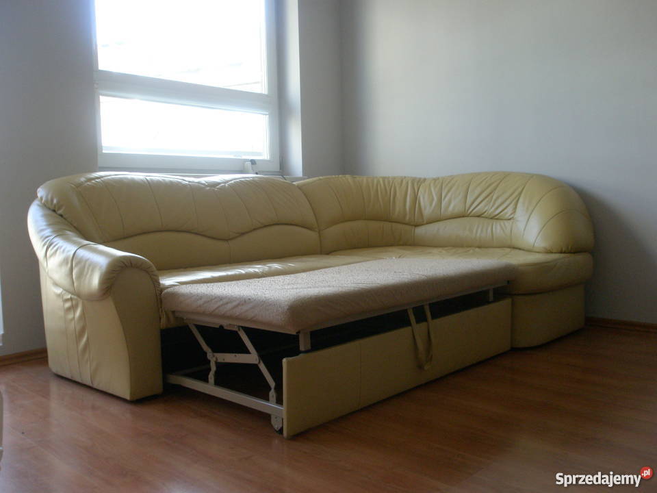 Jasnozolta skorzana sofa z pojemnikiem na poscie Wrocław