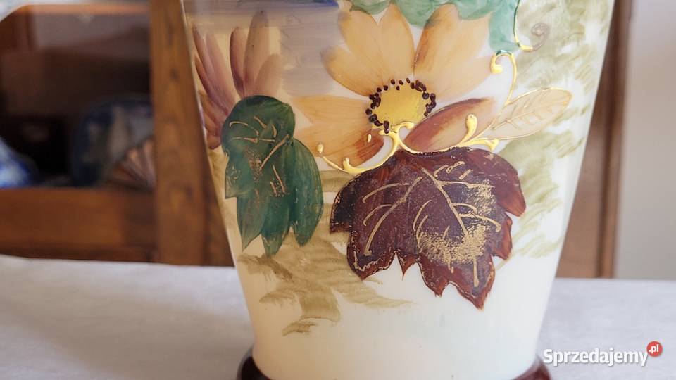 Secesyjny ręcznie malowany emalią opakowy wazon Kraków sprzedam