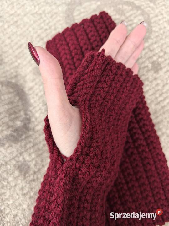 Mitenki rękawiczki bez palców handmade burgund Dodatki Wrocław sprzedam