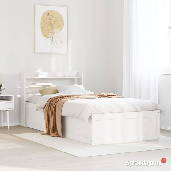 Rama łóżka z wezgłowiem biała lite drewno 85cm