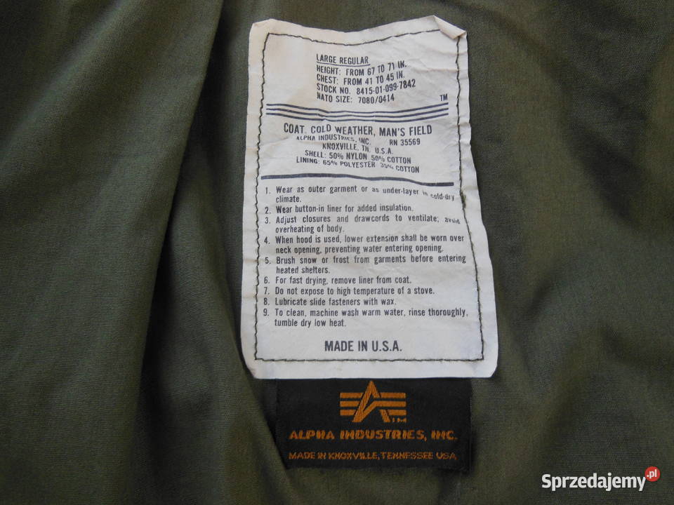 Kurtka US Army M65 Alpha Oliv Large Regular Militaria Kielce
