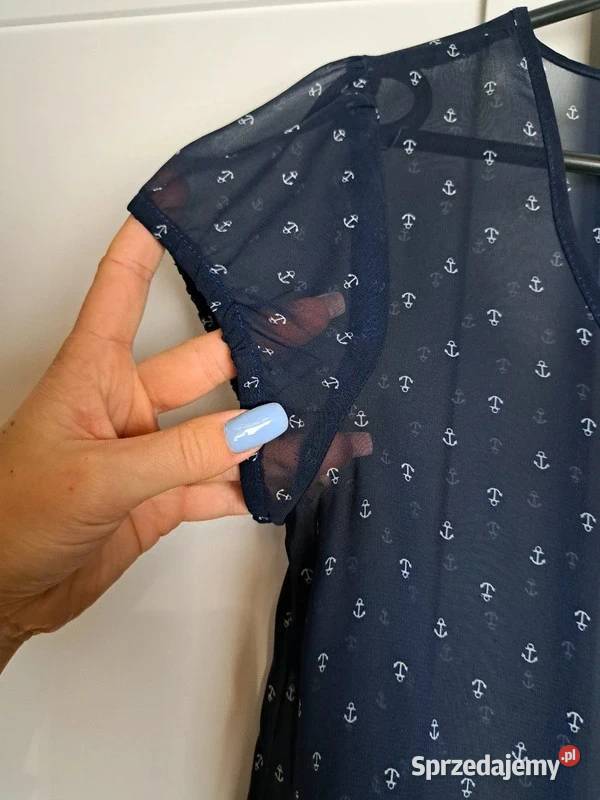 Granatowa zwiewna bluzka z kotwicami rozmiar S
