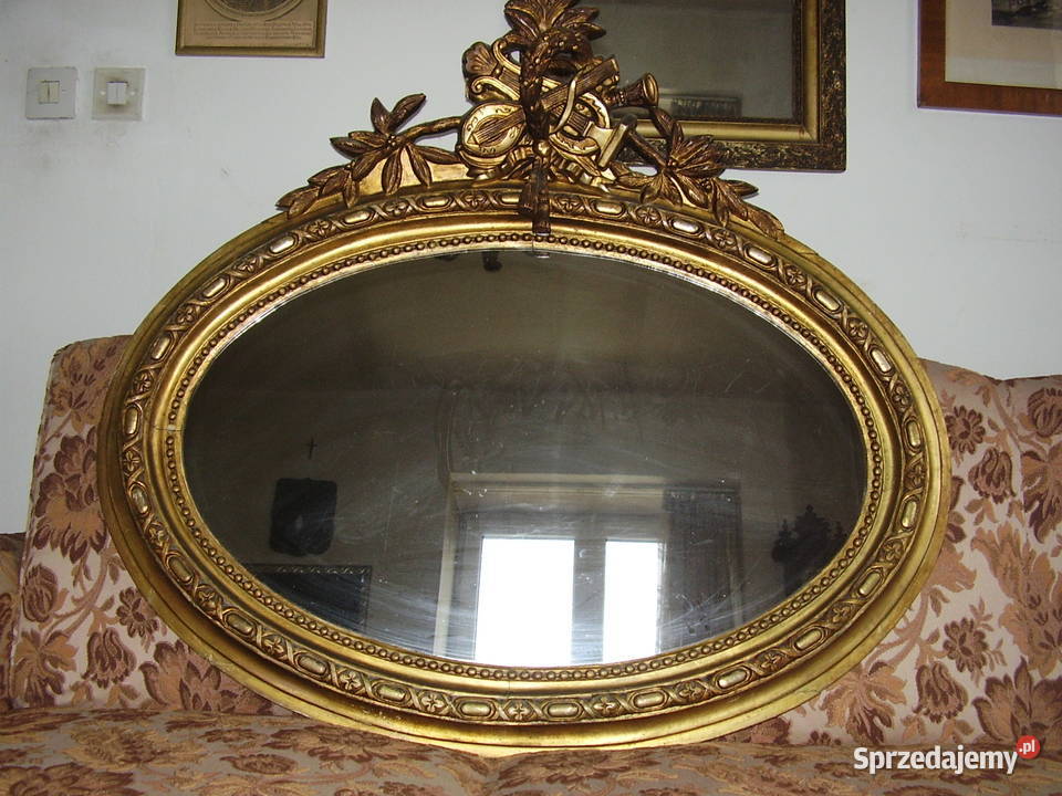 Lustro owalne rama drewniana