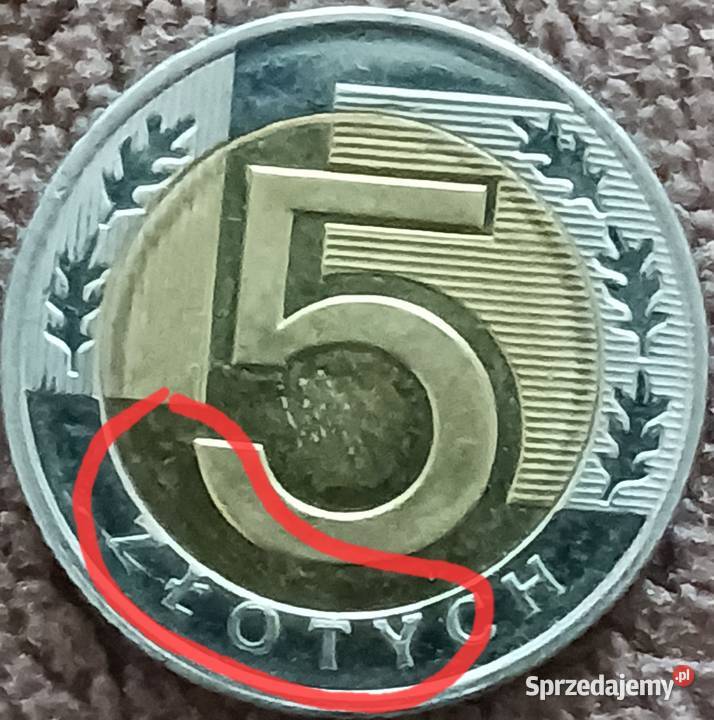 5 Złotych 2025 r przesuniecie napisu ZŁOTYCH Konin