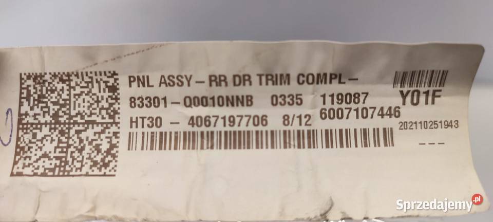 HYUNDAI BAYON BOCZEK DRZWI LEWY TYŁ 83301Q0010 Tapicerki samochodowe