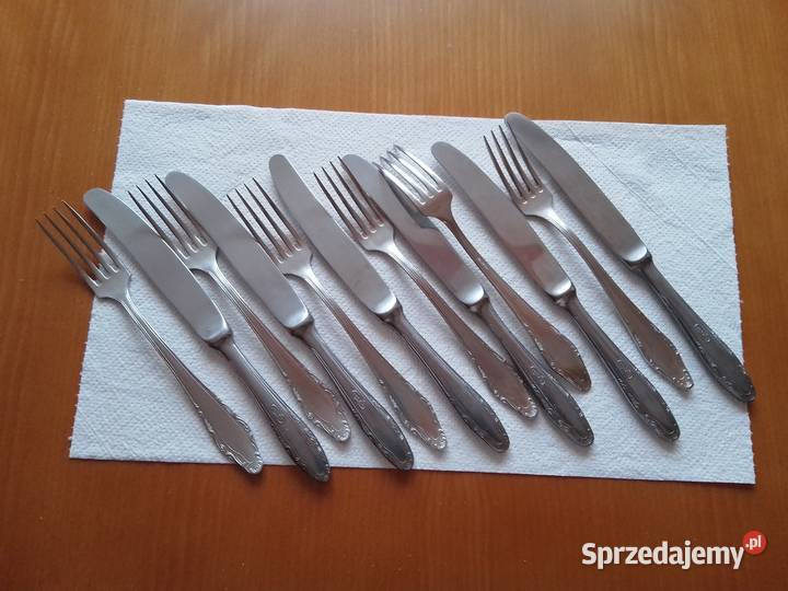 Komplet sztućców nierdzewnych PRL noże i widelce Sosnowiec