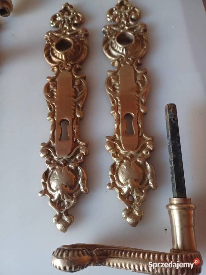 Dwie klamki i dwa szyldy mosiężne wielkopolskie Poznań