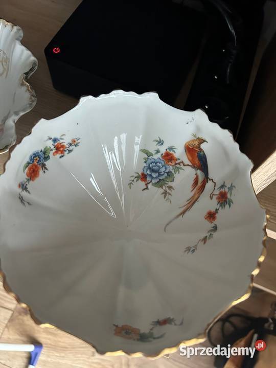 Piękna stara misa syg S Silesia Rajskie ptaki 3 Porcelana i szkło